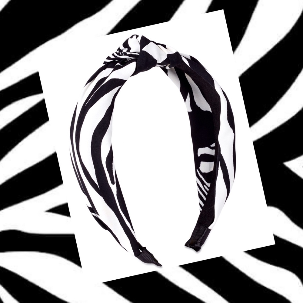 New Black & White Zebra Print Knot Fabric Headba…